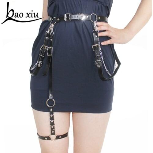 Gothic Adjustable Faux Leather Harness Garter Belts for Women Sexy Waist Body Bondage Cage Heart buckle Straps Chest Suspenders