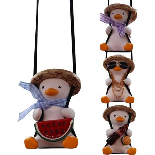 Automobile Rearview Mirror Pendant Cute Duck On A Swing Swing Duck Cars Interior Decoration Driving Pleasure Car Accessories