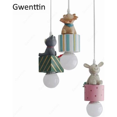 Animal Pendant Lamp Rabbit Lion Cat Hanging Lamp for Childrens Room Bedroom Home Decor LED Lighting Fixtures Kid Gift Luminaire