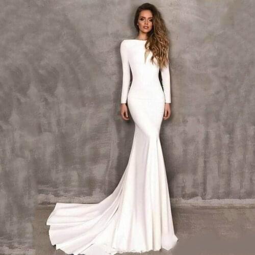 Mermaid Wedding Dresses Long Sleeve Elegant Boho Satin Bride Dress Wedding Gowns 2020 Vestido Robe De Mariee Noiva Brautkleid
