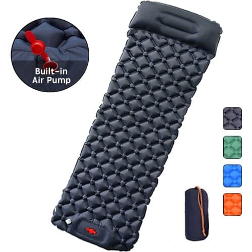 Outdoor Sleeping Pad Camping Inflatable Mattress with Pillows Travel Mat Folding Bed Ultralight Air Cushion Hiking Trekking