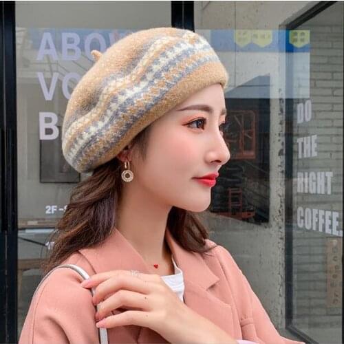 High quality wool Beret Women Winters Plaid Hats Wool Berets Women Classic Wool Felt Warm French Artist Hat Beanie7 Colors