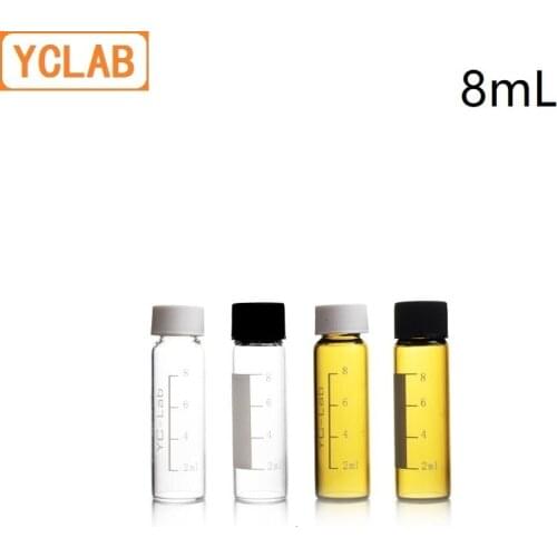YCLAB 8mL Chromatographic Sample Analysis Bottle Glass Vial Transparent Brown Screw with Graduation Plastic Cap Silica Gel Pad