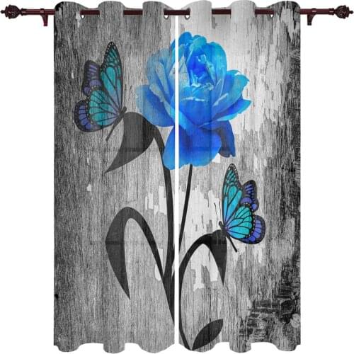 Living Room Curtains Blue Rose Butterfly Home Decoration Curtains For The Room Kitchen Study Bathroom Window Valance Curtains