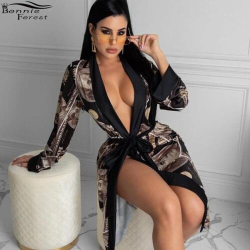 Bonnie Forest Womens Money Printed Sleep Mini Dress Lounge Wear 2021 New Fashion Belted Night Out Dress Homewear Party Club Robe