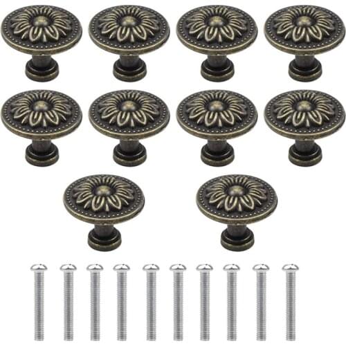 10PCS Antique Bronzy Flower Round Cabinet Knob 32MM Vintage Drawer Knob Kitchen Cabinet Cupboard Door Drawer Pull Knob