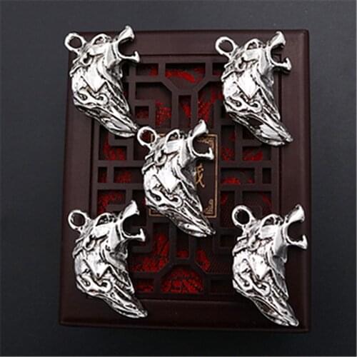 2pcs Silver Plated 3D Wolf Legend Charm Vintage Mens Necklace Bracelet DIY Metal Jewelry Pendants 33*20mm A1437