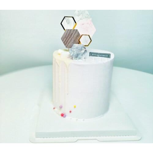 6pcs Marble Style Paper Cupcake Topper Hexagon Wedding Cake Topper For Kids Birthday Party Cake Decorating Supplies Baby Shower