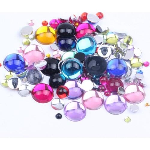 Acrylic Flat Back Half Round Facets Many Sizes And Colors Rhinestone Glue On Beads Dress Decorations DIY Strass Nail Art