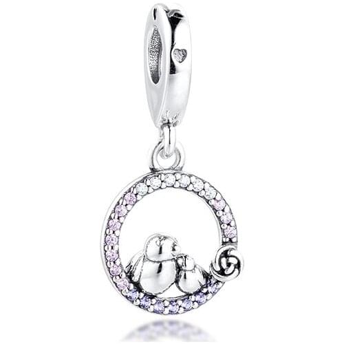 Charms 925 Silver Original Fit Pandora Bracelets Sterling Silver Mother & Baby Bird Charm Beads for Women diy Jewelry making