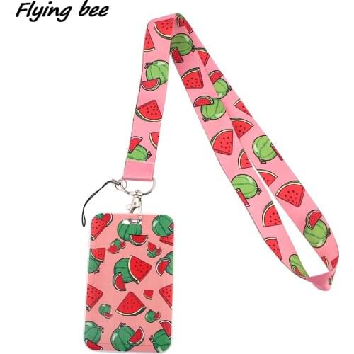 Flyingbee Fruit Sweet Watermelon Lanyard ID Holder Car KeyChain ID Card Pass Gym Phone Badge Kids Key Ring Holder Jewelry X1438