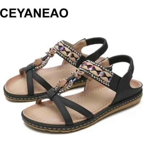 CEYANEAO Summer new large size ethnic style thick bottom sandals beach beach shoes