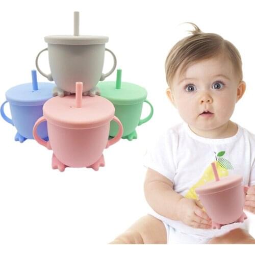 Baby Silicone Straw Cup Food Grade Portable Silicone Cup Creative Straw Childrens Cartoon Water Cup Baby Water Cup