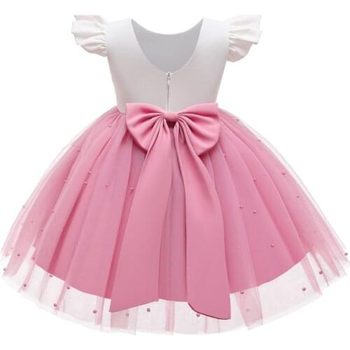 Girl Kids Dress Tutu Birthday Party Princess Bow Gown Bead Wedding Evening Gown Christmas Vestidos For 1-5Year Kid