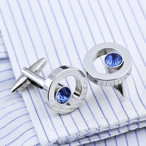 French Shirt Cufflinks Mens and Womens Business Banquet Wedding Speech Gifts Simple High Grade Metal Blue Crystal Cuff Links
