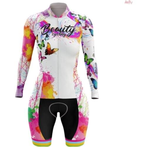 VEZZO White Clothes Cycling Triathlon Skinsuit Sets Professional Long Sleeved Macacao Ciclismo Feminino GEL Bicycle Jumpsuit Kit