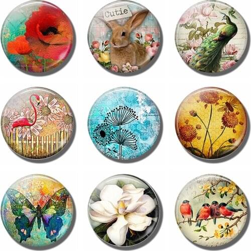 Mini Refrigerator Magnet Stickers Flowers and Animals 30mm Glass Cabochon Magnet for Fridge Decor Leave A Message Fixed Photo