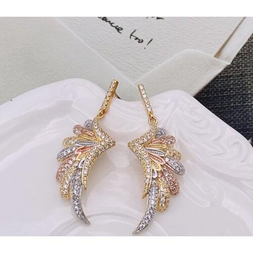 Lanyika Fashion Jewelry Graceful Artistic Fortunate Angell Wing Earrings Full Zircon Micro Plated Wedding Popular Best Gift