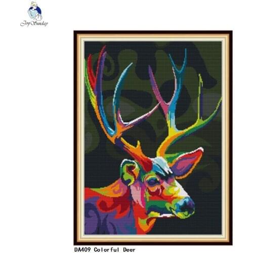 Colorful Deer Patterns DIY Handmade Counted Cross Stitch kit Sale DMC Cotton Thread Embroidery set Home Decoration Send Gift
