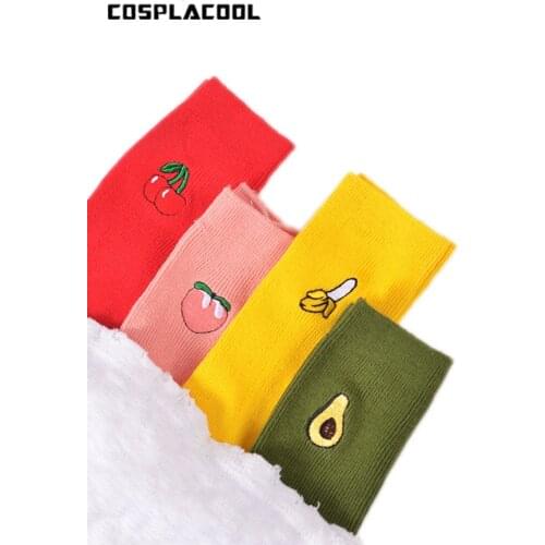 Cute Cartoon Fruit Print Avocado Banana Cherry Peach Girls Kawaii Socks meias Korean Harajuku Embroidery Pile Heap Funny Socks