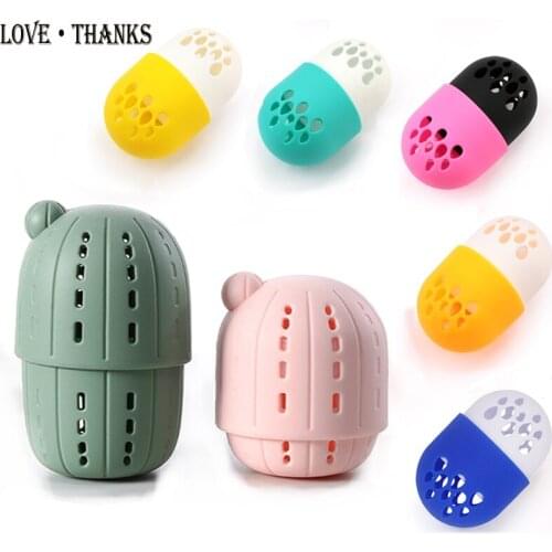 New Soft Silicone Makeup Sponge Puff Drying Holder Storage Box Cactus Shape Exclusive Makeup Sponge Puff Display Rack Case