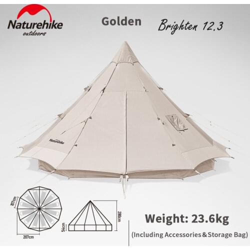 Naturehike Brighten 12.3 Cotton Fabric Series Tent Large Space 5-8 Person Pyramid Large Cotton Blending Tent