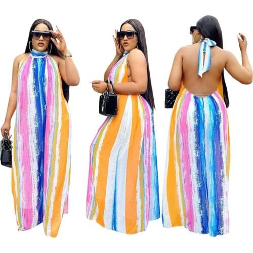 Zoctuo Boho Dress Sleeveless Lace Up Turtleneck Loose Print Dresses For Girls Multicolor Sexy Maxi Dresses For Women Party Club