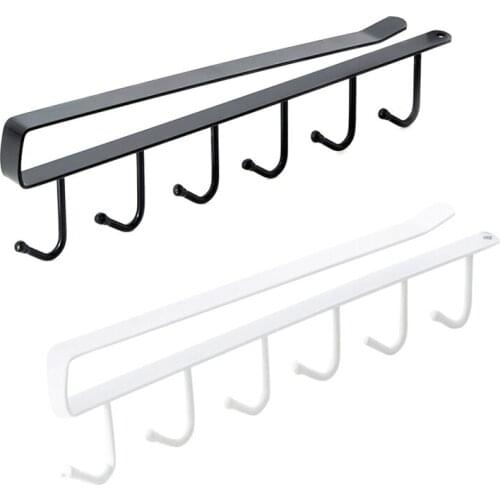 6 Hooks Cup Holder Iron Kitchen Storage Rack Cupboard Hanging Hook Shelf Cabinet Hanger Removed Bathroom Organizer Wholesale