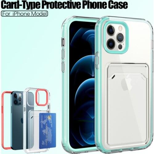 Transparent Colorful Cart Bag Cover Case For iPhone 12 11 Pro Max X Xr Xs 8 7 Plus SE 2020 Protector Double layer ShockProof