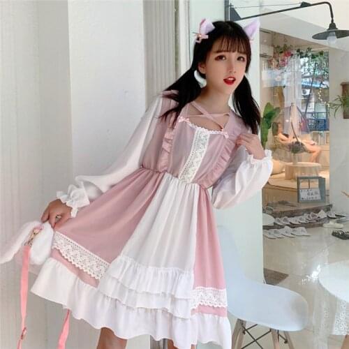 Pink Lolita Dress Vintage Sweet Retro Gothic Lolita Op Palace Lacet Victorian Dress Kawaii Girl Sweet Princess Dress Loli Cos