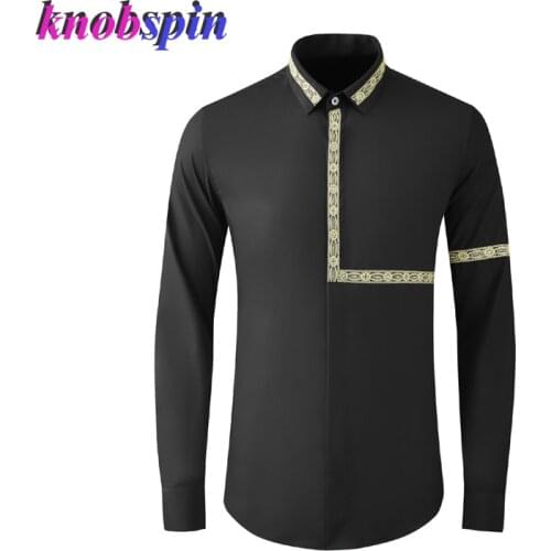 High Quality Cotton Male Shirts High Quality Long Sleeve Lace Embroidery Casual Mens Dress Shirts Fashion Slim Fit Man Shirts