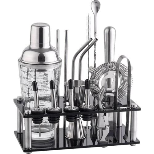 Stainless Steel Cocktail Shaker Mixer Drink Bartender Browser Kit Bars Set Tools With Wine Rack Stand