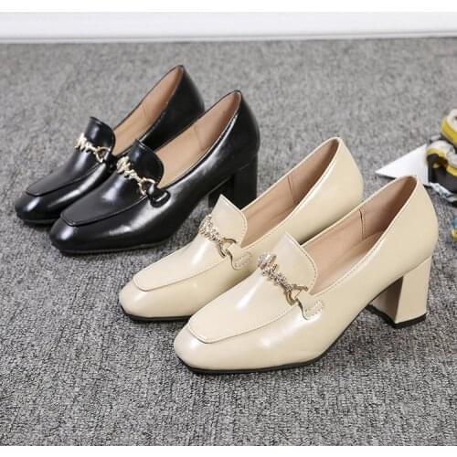 High heels pure Penny shoes 2021 autumn Oxford Shoes Womens chain decoration large womens high heels