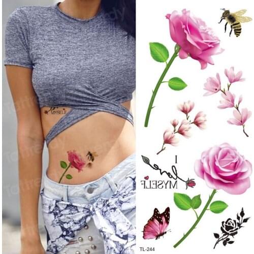 Waterproof temporary tattoos for women purple flower tattoos rose girl sexy tatoo fake body sticker rose tattoo girl summer 2019