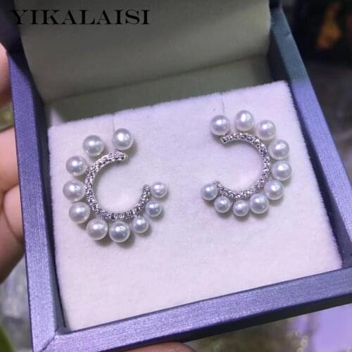 YIKALAISI 925 Sterling Silver Jewelry Pearl Earrings 2020 Fine Natural Pearl jewelry 4-5mm stud Earrings For Women wholesale