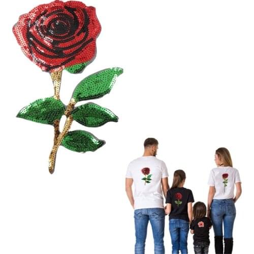 Sequins Flower Patch 450mm Red Rose Deal With It Clothes T Shirt Women Iron on Patches For Clothing Diy Stickers Strange Things