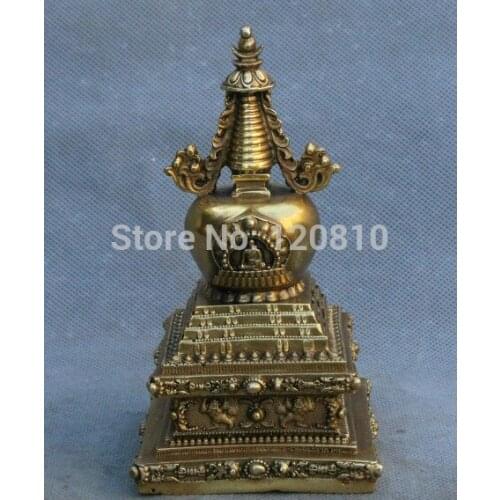 Zhmeru002@Folk Tibet Brass Buddhism Religion Temple Vajra Buddha Statue Lion Stupa Pagoda