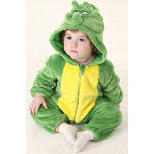 Winter Baby Green Dinosaur Kigurumi Pajamas Clothes Infant Rompers Animal Onesies Cosplay Costume Outfit Hooded Warm Jumpsuit