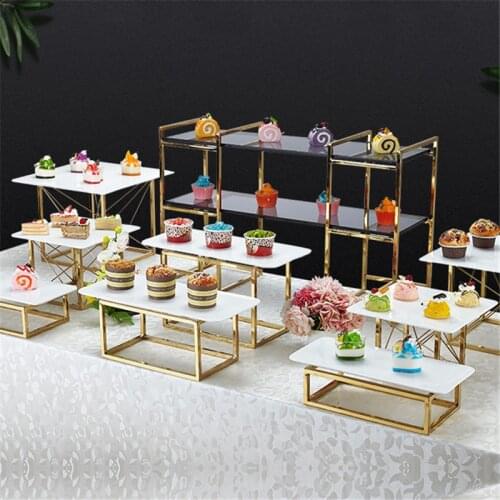 1Pcs Party Tray Creative pull wire golden dessert table with cake and dim sum rack buffet banquet display cake and dim sum rack