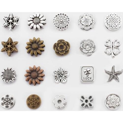 10Pcs Antique Silver Color SunFlower Snowflake Slider Spacers Beads For 10*2mm Flat Leather Cord Bracelet Jewelry Accessories