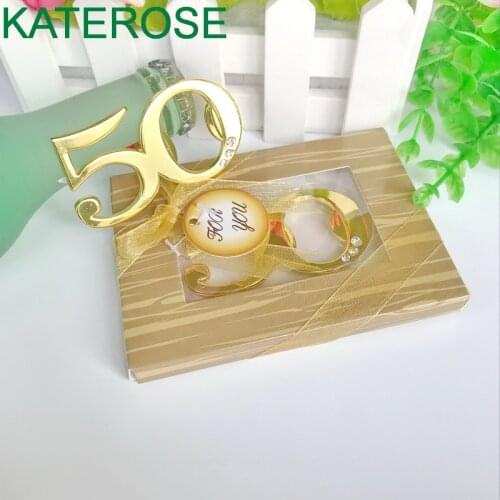 12PCS Gold Digital 50 Beer Openers 50th Design Golden Bottle Opener Wedding & Party Bag Filler Favours