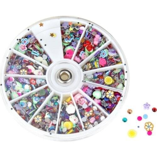 1200pcs Wheel Mixed Nail Art Tips Glitters Rhinestones Slice Decoration Manicur New