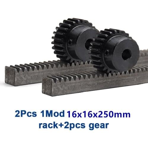 2pcs 1mod 16x16x250mm rack+2pcs Spur Gear pinion 24Teeth Mod 1 Bore 10mm