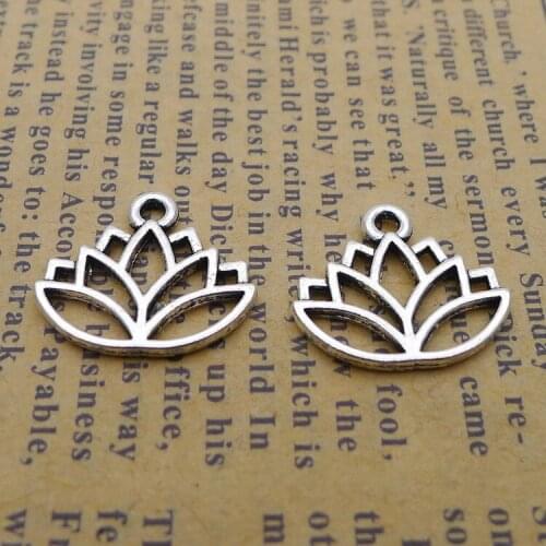 20PCS/Lot 16mm*14mm Flower Pendant Antique Silver Color Lotus Charms For DIY Jewelry Making Handmade Craft