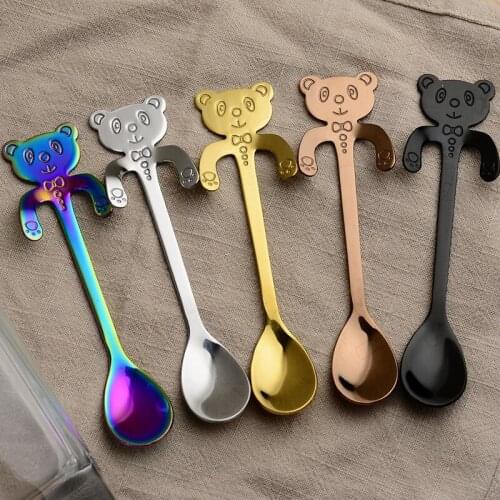 304 Gold-plated Stainless Steel Creative Bear Cubs Stirred Spoon Cartoon Bear Hanging Cup Coffee Spoon Mug Cup Teaspoon
