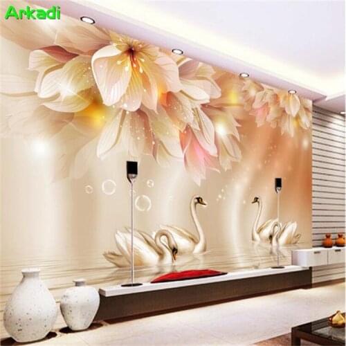 3D wallpaper fashion flower Swan TV backgrounds living room bedroom background wall painting photos modern art fashion mural
