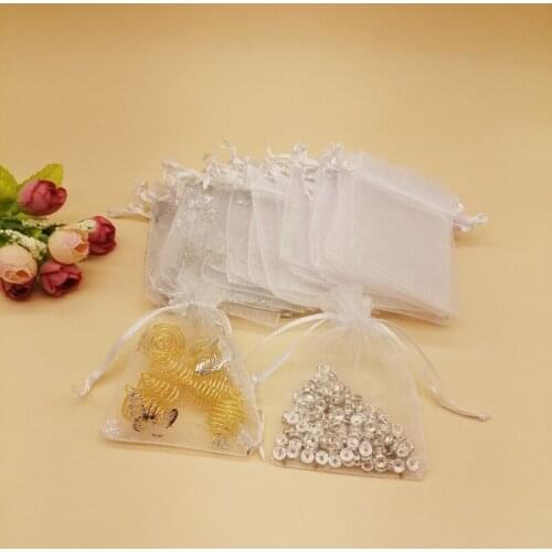 50Pcs Butterfly Jewelry Bag White Organza Sachet Bag Mini Drawstring Bags for Women Wedding Packaging Organza Bag DIY Storage