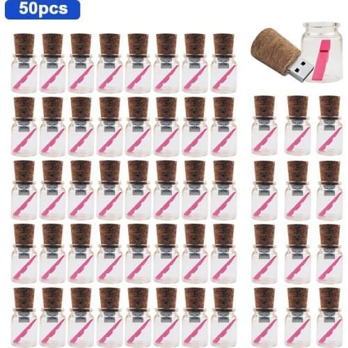 50pcs Glass drift bottle with Cork USB Flash Drive (Transparent)4GB 8GB 16GB 32GB 64GB special gift for lovers free custom logo