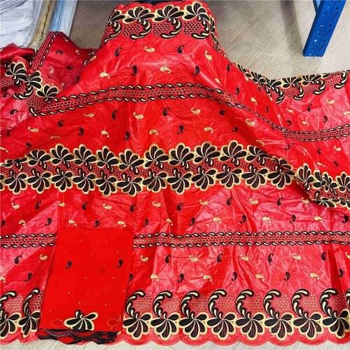 African Bazin Riche Fabric With Brode Latest Fashion Embroidery Stones Bazin lace 5+2Yards For Wedding Party HLB103