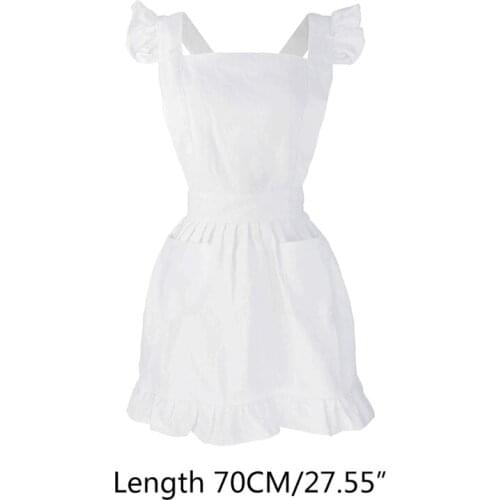 Ruffles Outline Retro White Apron with Pockets Adjustable Victorian Maid Bib
